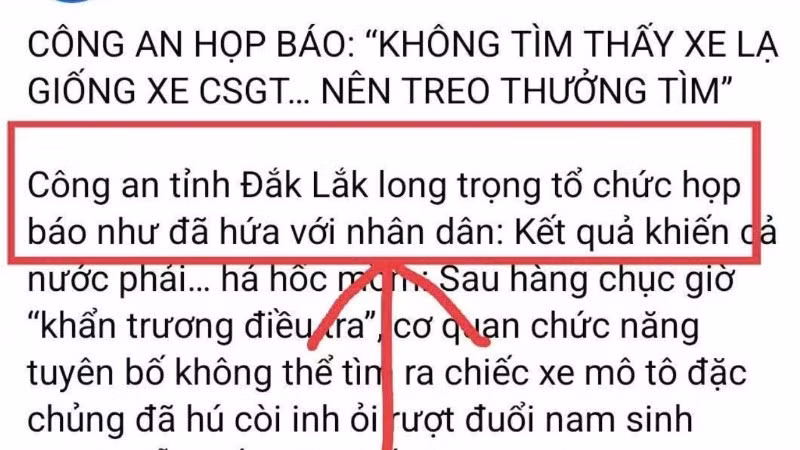 Thông tin Công an tỉnh Đắk Lắk họp báo liên quan đến vụ tai nạn giao thông khiến nam sinh lớp 12 tử vong ở Đắk Lắk được lan truyền trên mạng xã hội là bịa đặt.
