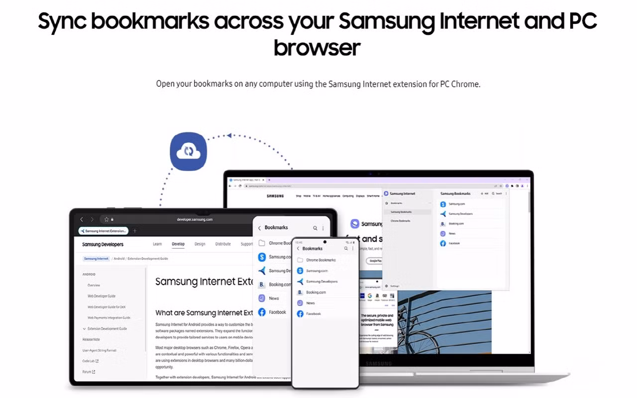 Tiện ích Samsung Internet giúp đồng bộ dữ liệu giữa trình duyệt Chrome trên PC và ứng dụng Samsung Internet trên smartphone
