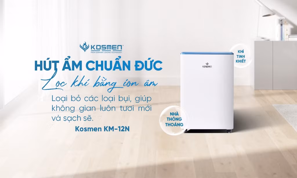 Máy hút ẩm Kosmen KM-12N mang lại không gian thông thoáng cho nhà ở