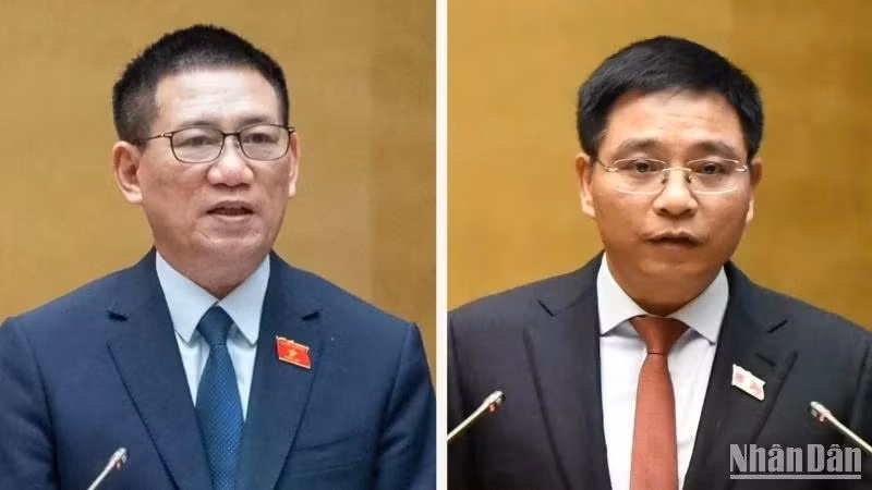 Phó Thủ tướng Chính phủ, Bộ trưởng Tài chính Hồ Đức Phớc (trái) và Bộ trưởng Giao thông vận tải Nguyễn Văn Thắng. (Ảnh: BÁO NHÂN DÂN)