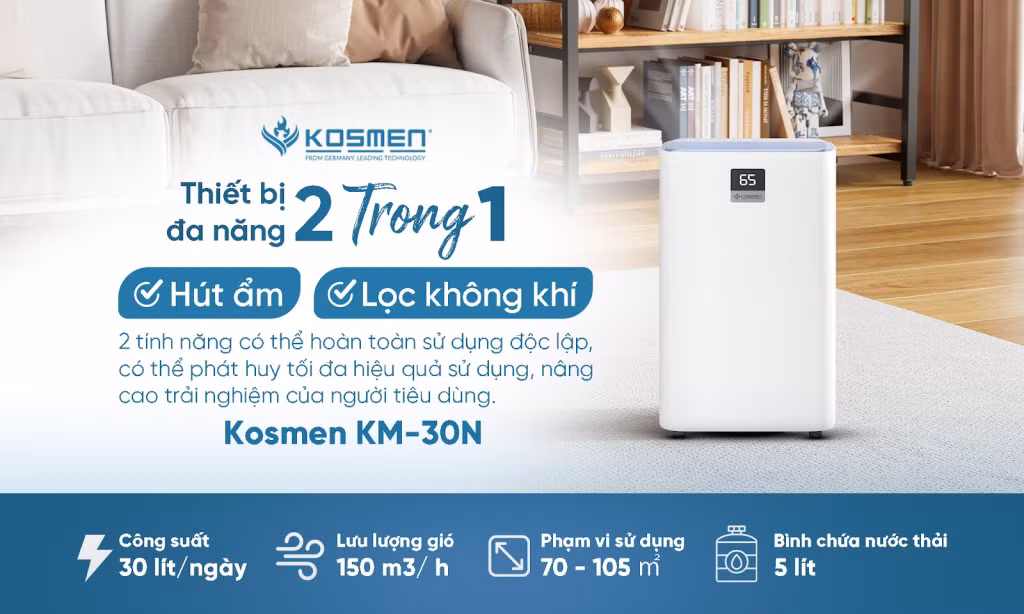 Thiết bị đa năng 2in1 hút ẩm và lọc không khí nâng cao trải nghiệm người dùng