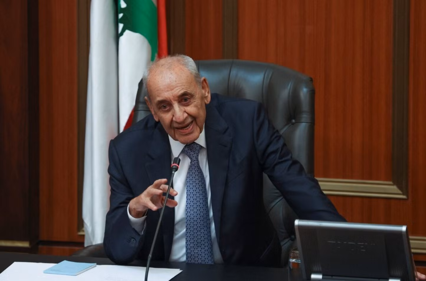 Chủ tịch Quốc hội Liban Nabih BerrI phát biểu trong một phiên họp Quốc hội ở Beirut, ngày 13/10/2022. Ảnh: REUTERS/TTXVN