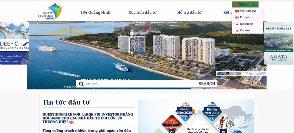 Tài liệu xúc tiến đầu tư của tỉnh Quảng Ninh được số hóa, cập nhật lên Cổng thông tin điện tử xúc tiến đầu tư của tỉnh tại địa chỉ: "https://investinquangninh.vn/" để các nhà đầu tư, doanh nghiệp có nhu cầu có thể dễ dàng tìm hiểu, nghiên cứu cơ hội đầu tư.
