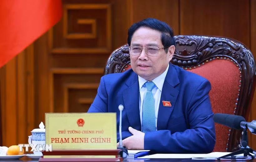 Thủ tướng Phạm Minh Chính chủ trì Phiên họp thứ nhất Ban Chỉ đạo tổng kết thực hiện Nghị quyết số 18-NQ/TW về đổi mới, sắp xếp tổ chức bộ máy. (Ảnh: Dương Giang/TTXVN)