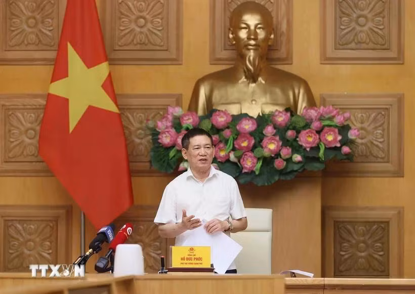 Phó Thủ tướng Hồ Đức Phớc, tổ trưởng Tổng công tác phát biểu. (Ảnh: An Đăng/TTXVN)