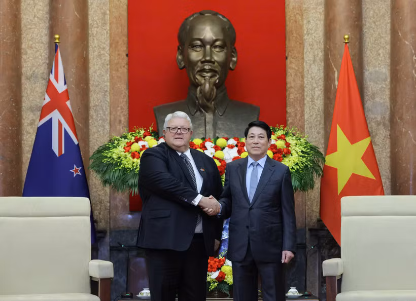 Chủ tịch nước Lương Cường tiếp Chủ tịch Quốc hội New Zealand Gerry Brownlee.