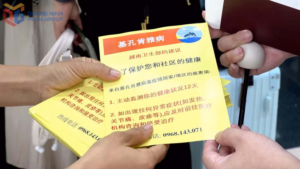 Tờ rơi về bệnh dịch Chikungunya được viết bằng tiếng Trung phát cho du khách khi nhập cảnh vào Việt Nam.