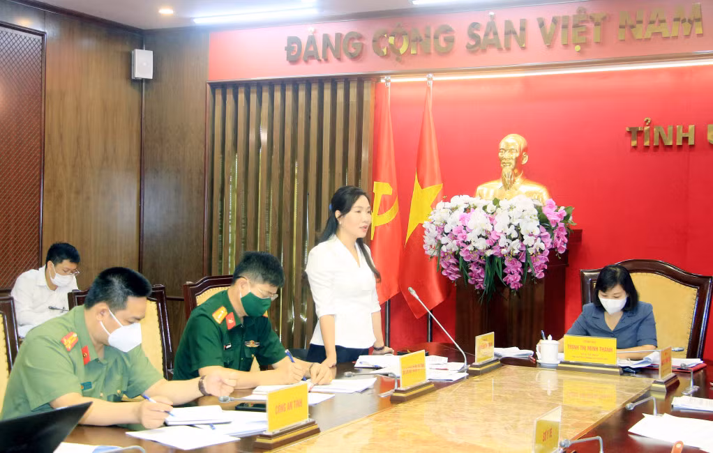 Đồng chí Nguyễn Thị Hạnh, Phó Chủ tịch UBND tỉnh, phát biểu tại cuộc họp.