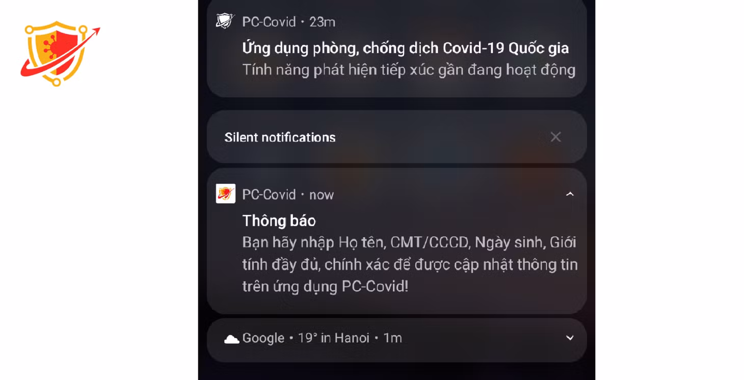 Tin nhắn thông báo người dùng rà soát thông tin để cập nhật đúng thông tin về mũi tiêm.