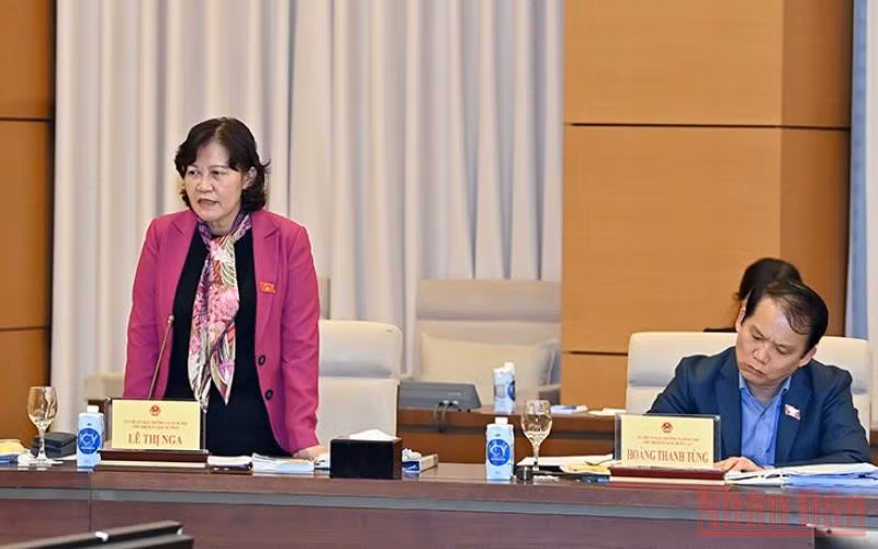 Chủ nhiệm Ủy ban Tư pháp Lê Thị Nga phát biểu ý kiến tại phiên họp. (Ảnh: Duy Linh)