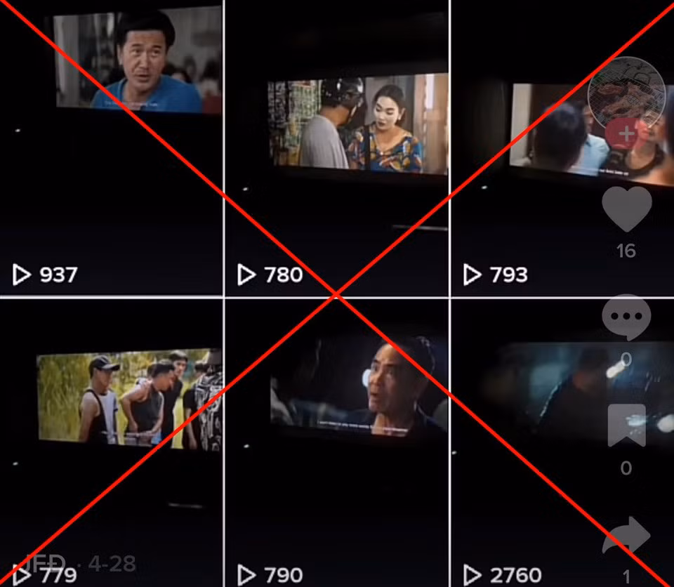 Nhiều bộ phim bị quay lén và đăng tải lên TikTok. Ảnh chụp màn hình