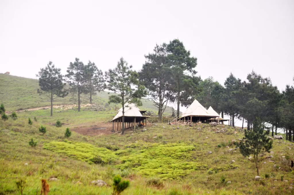 Lều trại được dựng phục vụ nhu cầu camping của du khách tại khu vực đồi Phượng Hoàng (TP Uông Bí).