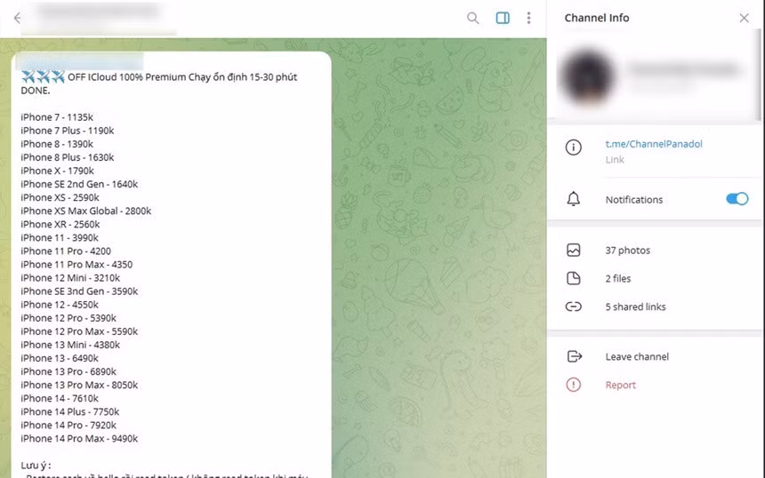 Bảng giá dịch vụ mở khóa iCloud. Ảnh: TL.