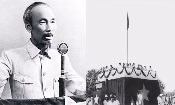 Chủ tịch Hồ Chí Minh đọc Tuyên ngôn Độc lập, khai sinh nước Việt Nam Dân chủ Cộng hòa, ngày 2/9/1945, tại Quảng trường Ba Đình (Hà Nội). Ảnh: Tư liệu.