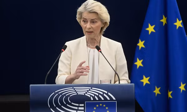 Chủ tịch Ủy ban Châu Âu Ursula von der Leyen phát biểu tại phiên họp thường niên về Tình hình Liên minh Châu Âu tại Nghị viện Châu Âu ở Strasbourg, miền đông nước Pháp, ngày 16/9/2026. Ảnh: AP