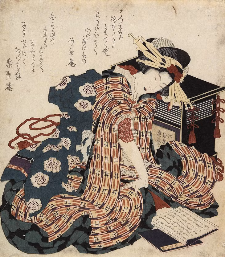 Người phụ nữ đọc sách, tranh in từ bản khắc gỗ, Katsushika Hokusai, 1822 - Ảnh: artsmia.org