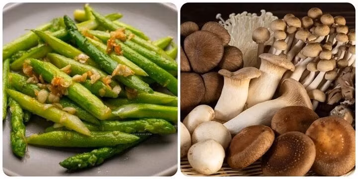 Măng tây và nấm cũng là hai loại rau rất giàu protein