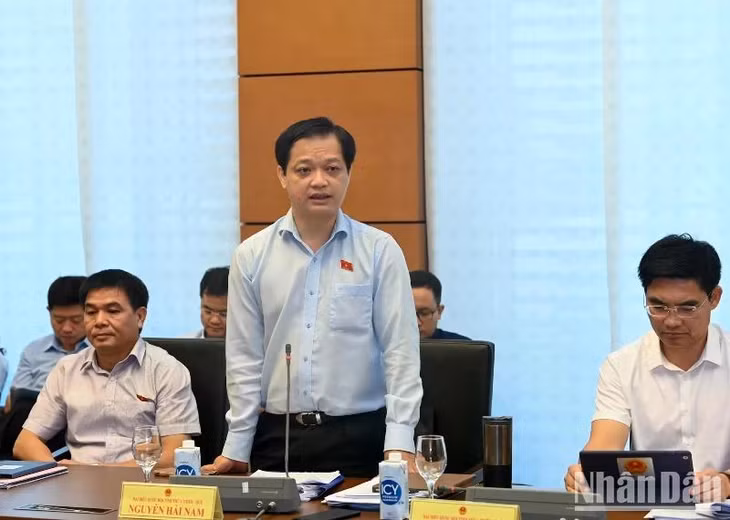 Đại biểu Nguyễn Hải Nam (Thừa Thiên Huế) phát biểu tại buổi họp tổ. (Ảnh: DUY LINH)
