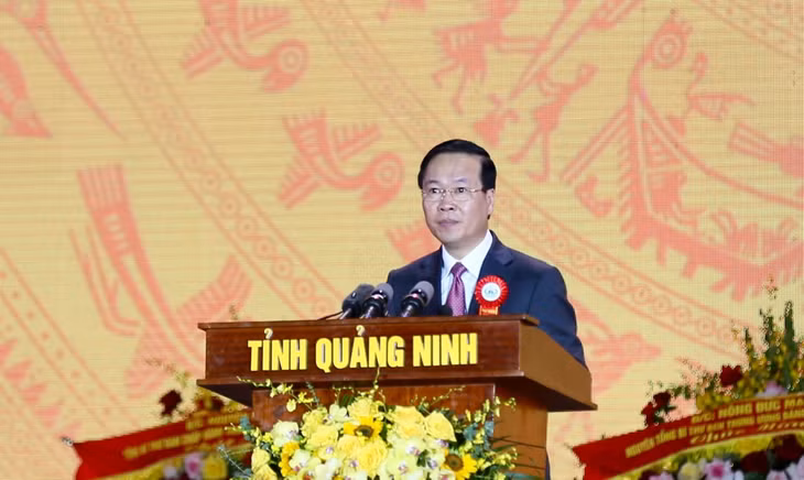 Đồng chí Võ Văn Thưởng, Ủy viên Bộ Chính trị, Chủ tịch nước Cộng hòa XHCN Việt Nam, phát biểu tại buổi lễ.