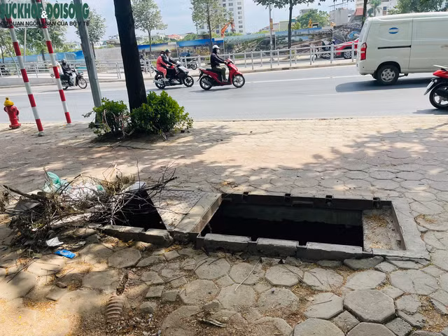 Cả 2 hố ga có kích thước khá lớn nhưng không được đậy nắp tiềm ẩn nguy hiểm đối với người đi đường.