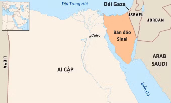 Vị trí Ai Cập, Bán đảo Sinai, Dải Gaza và Israel. Đồ họa: Britannica