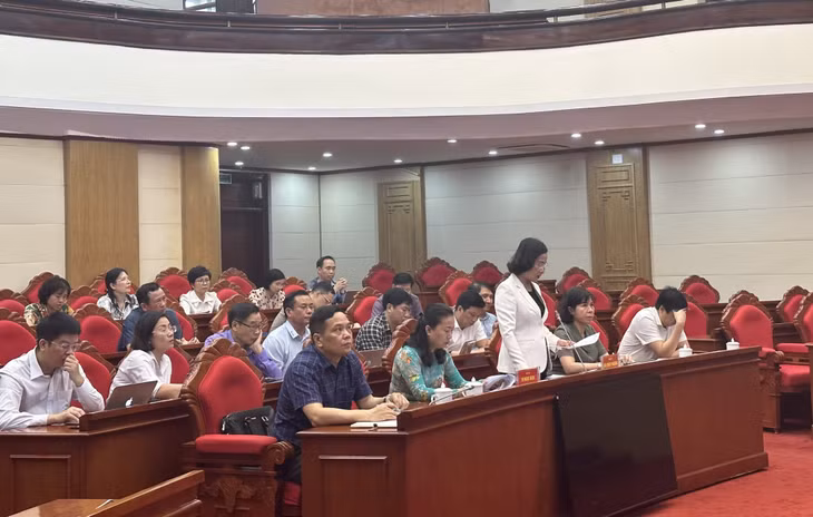 Đồng chí Bùi Thúy Phượng, Trưởng Ban Tổ chức Tỉnh ủy đóng góp ý kiến.
