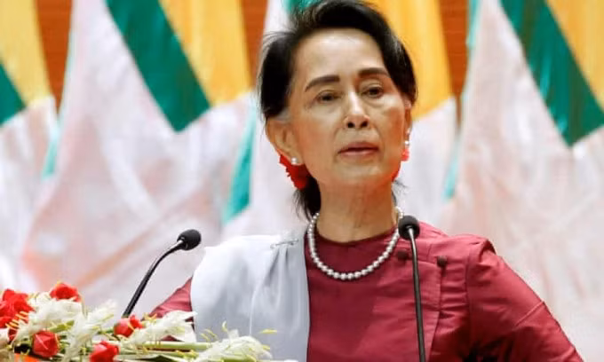 Bà Aung San Suu Kyi phát biểu tại thủ đô Naypyidaw, Myanmar năm 2017. Ảnh: Reuters.