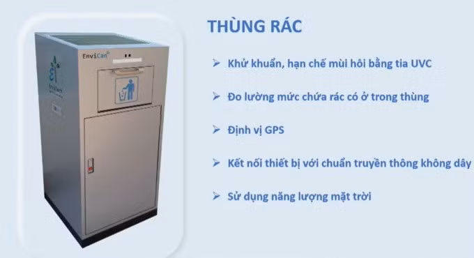 Thiết kế và các tính năng của thùng rác thông minh ở phiên bản mới nhất của nhóm. Ảnh: NVCC