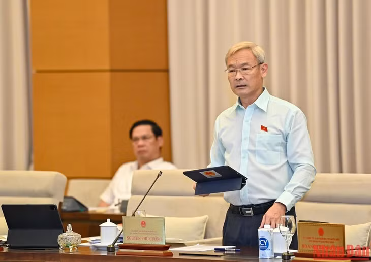 Chủ nhiệm Ủy ban Tài chính, Ngân sách của Quốc hội Nguyễn Phú Cường phát biểu ý kiến tại phiên họp.