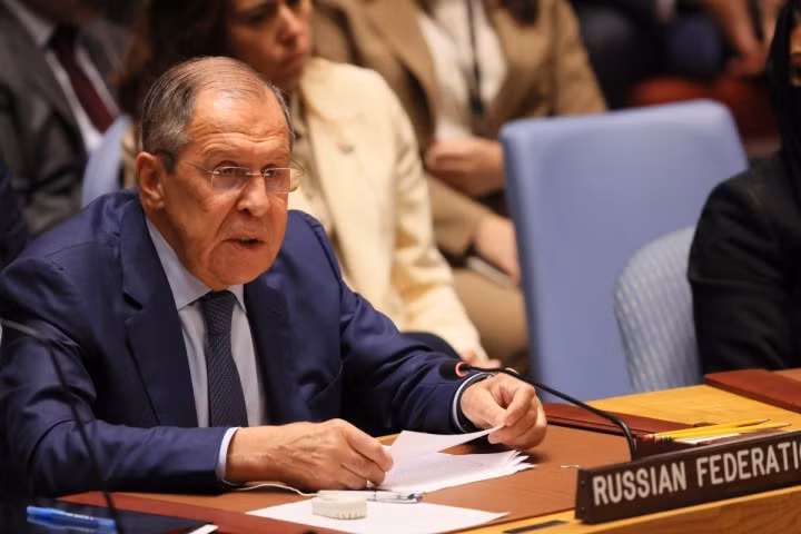 Ngoại trưởng Nga Sergey Lavrov tại phiên họp của Liên Hợp Quốc. (Ảnh: Getty)