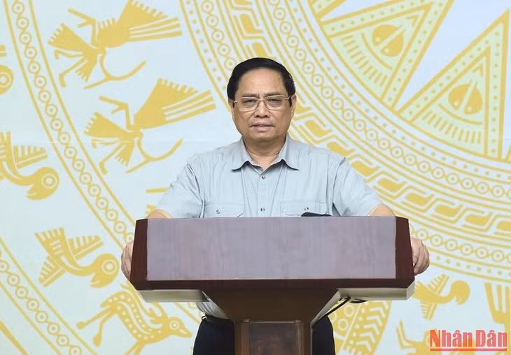 Thủ tướng Phạm Minh Chính phát biểu tại điểm cầu Trụ sở Chính phủ.