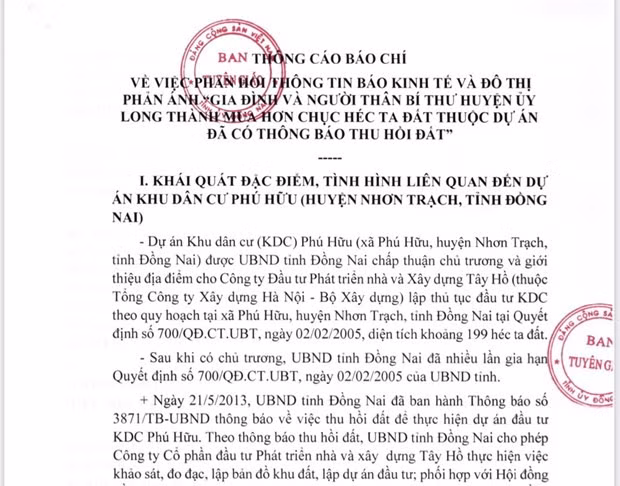 Thong tin ve viec gia dinh Bi thu Huyen uy Long Thanh mua dat du an hinh anh 2