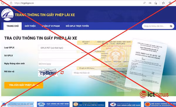 Bộ Giao thông vận tải xác định website có tên miền tcgplxgov.vn là 1 trong những website giả mạo trang thông tin điện tử Giấy phép lái xe.