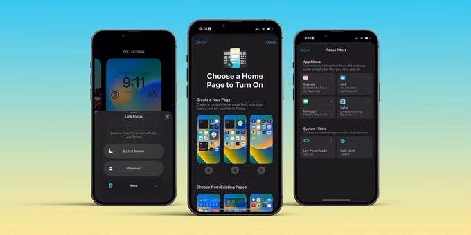 Chế độ tập trung trên iOS 16 được liên kết nhiều hơn với màn hình khóa và màn hình chính (Ảnh: 9to5mac).