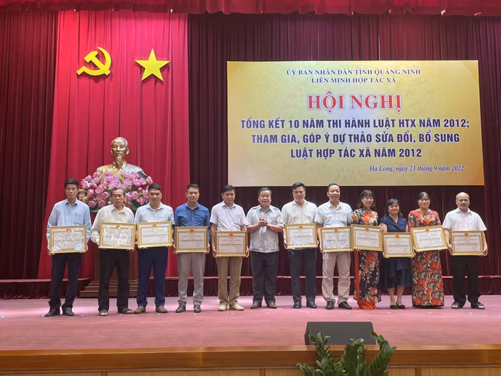 Lãnh đạo Liên minh HTX trao giấy khen cho các cá nhân, tập thể có thành tích trong triển khai Luật HTX năm 2012.