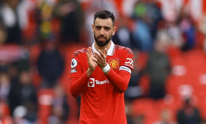 Tiền vệ Bruno Fernandes sau trận gặp Aston Villa trên sân Old Trafford, thành phố Manchester, ở Ngoại hạng Anh ngày 30/4/2023. Ảnh: Reuters