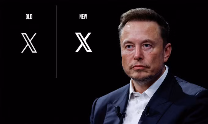 Musk cùng logo X cũ và logo mới xuất hiện thời gian ngắn trước khi bị gỡ. Ảnh: ScreenTime/Reuters
