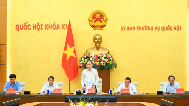 Chủ tịch Quốc hội Trần Thanh Mẫn và các Phó Chủ tịch Quốc hội chủ trì phiên họp. (Ảnh: DUY LINH)
