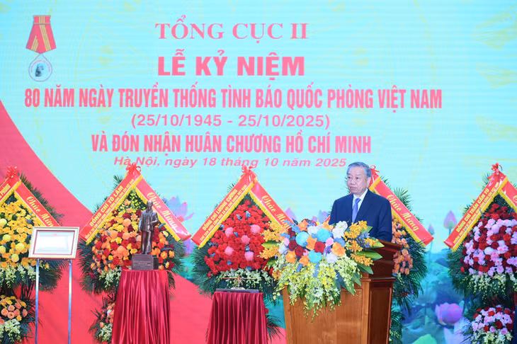 Tổng Bí thư Tô Lâm, Bí thư Quân ủy Trung ương, phát biểu tại lễ kỷ niệm. (Ảnh: ĐĂNG KHOA)