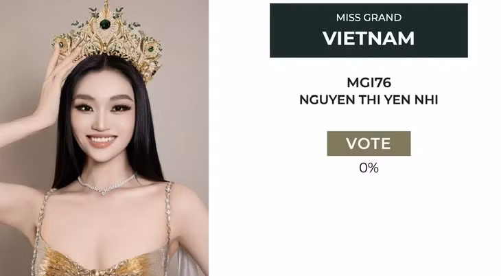 Hoa hậu Yến Nhi nhận 0% bình chọn tại hạng mục Miss Popular Vote - Miss Grand International 2025 - Ảnh chụp màn hình