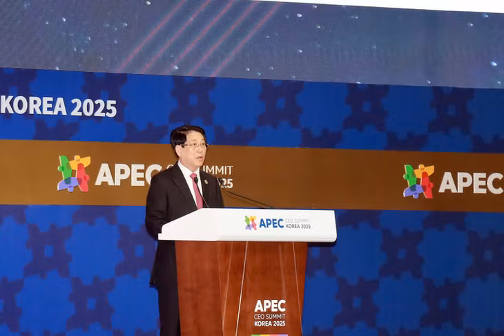 Chủ tịch nước Lương Cường phát biểu tại Hội nghị Thượng đỉnh doanh nghiệp APEC 2025. (Ảnh: Xuân Kỳ)