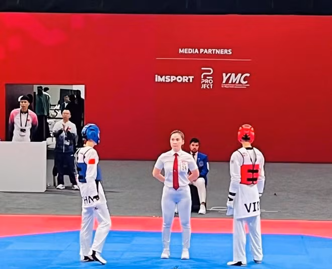 Vận động viên thi đấu môn taekwondo tại Đại hội thể thao trẻ châu Á 2025. Ảnh: Trung Thành