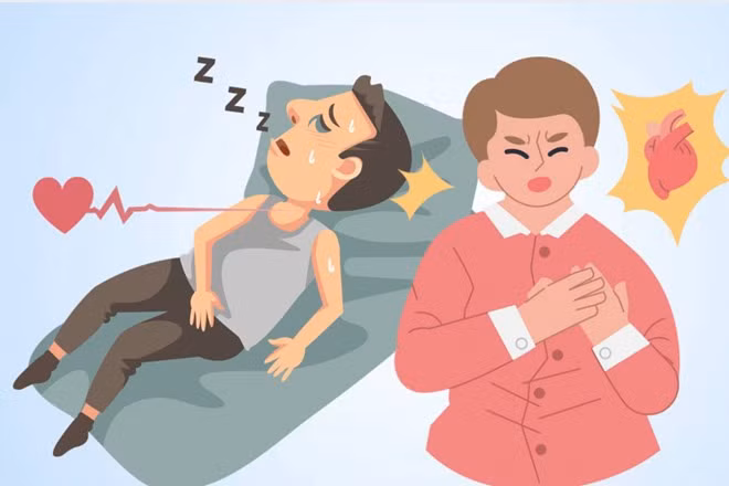 Ngáy ngủ làm tăng nguy cơ đau tim và ảnh hưởng đến sức khỏe tim mạch. Đồ họa: Thiện Nhân
