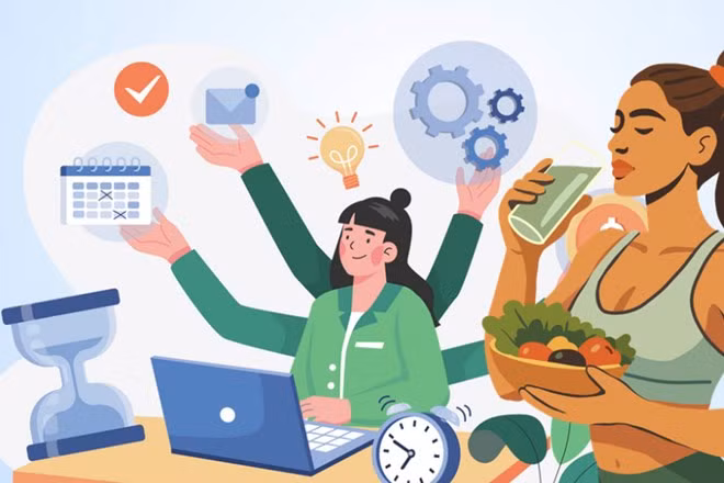 Bí quyết để luôn làm việc năng suất cao mà vẫn khỏe mạnh. Đồ họa: Thiện Nhân