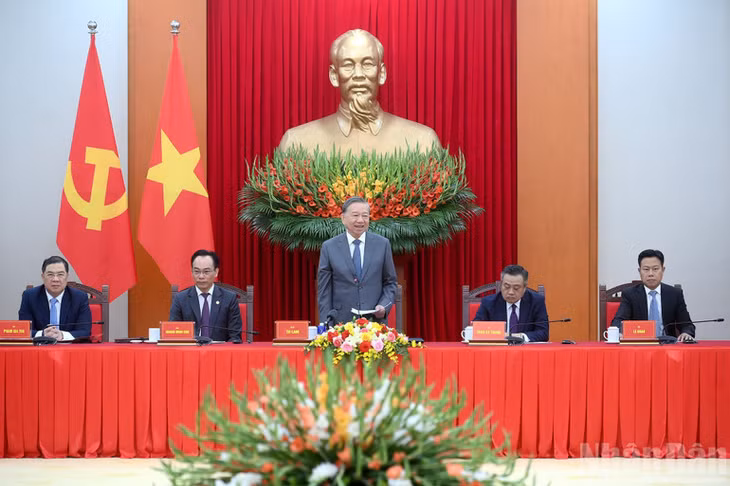 Tổng Bí thư Tô Lâm phát biểu tại cuộc tiếp các đại biểu tham dự hội thảo quốc tế Việt Nam học lần thứ 7 . (Ảnh: ĐĂNG KHOA)