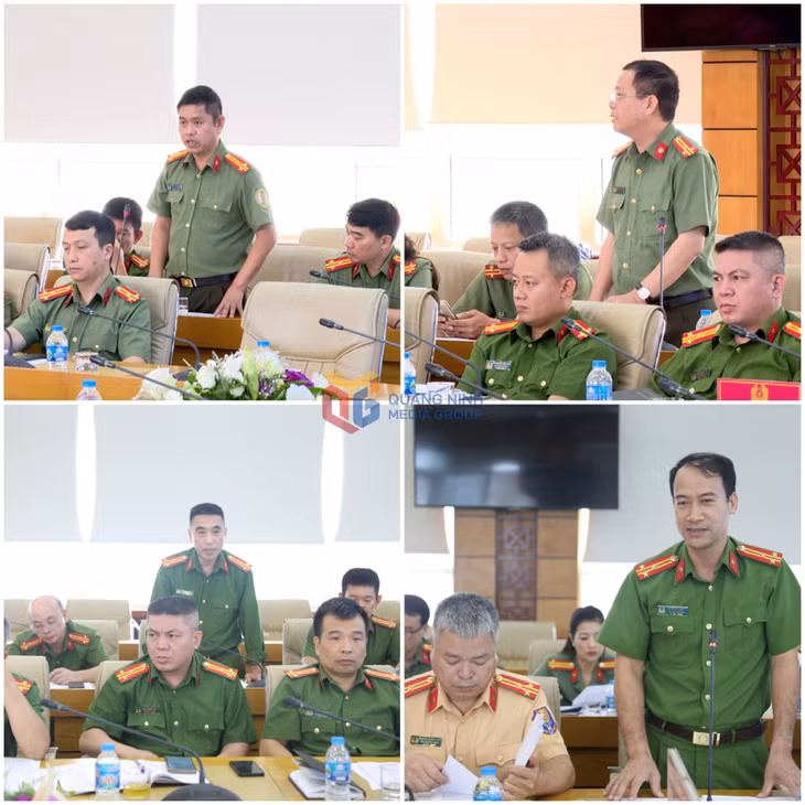 Đại diện một số phòng nghiệp vụ (Công an tỉnh) và công an các xã, phường, đặc khu trong tỉnh tham gia ý kiến tại Hội nghị.