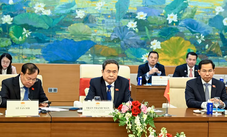 Chủ tịch Quốc hội Trần Thanh Mẫn phát biểu tại cuộc tiếp. (Ảnh: DUY LINH)