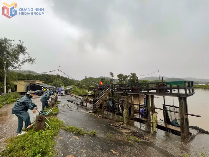 Xã Hải Lạng thực hiện việc đóng, mở cống thoát nước tại khu vực cống Cái Đản, thôn Bình Minh để đảm bảo việc tiêu thoát nước.