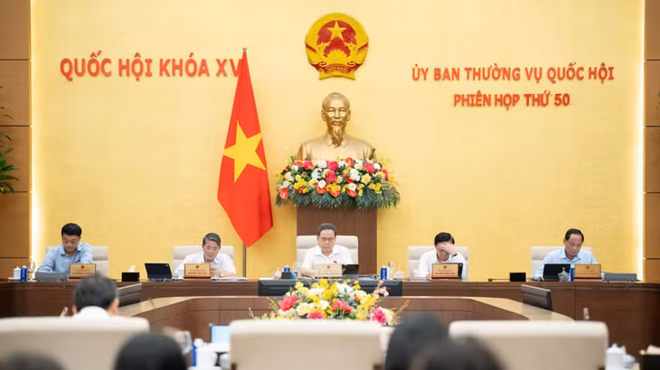Chủ tịch Quốc hội Trần Thanh Mẫn và các Phó Chủ tịch Quốc hội tại Phiên họp. (Ảnh: DUY LINH)