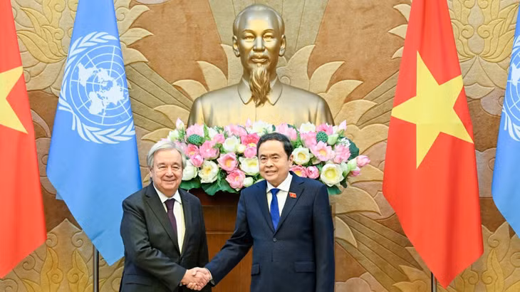 Chủ tịch Quốc hội Trần Thanh Mẫn và Tổng Thư ký Liên hợp quốc Antonio Guterres. (Ảnh: DUY LINH)